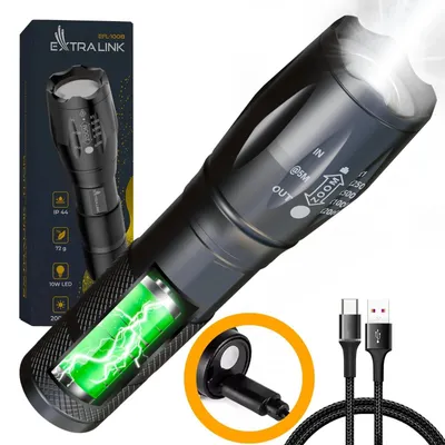 Produktbild von Extralink LED Taschenlampe mit Akku 10 W 400 lm 300 m Micro USB
