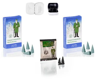Produktbild von Crottendorfer Räucherkerzen 2er Set - Lavendel - je 24 Stück - inklusive Metalldose mit 4 Haamitkerzle - Größe M