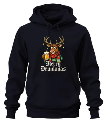 Produktbild von Merry Drunkmas Rentier Bier Weihnachten Lustig Geschenk Hoodie Kapuzenpullover, Navy, XXL
