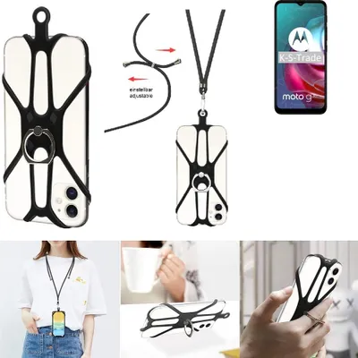 Produktbild von K-S-Trade 3in1 Handykette Handyband Handykordel Halsband Smartphone-Ring Handy-Ring kompatibel mit Motorola Moto G30 Fingerhalterung Handyring