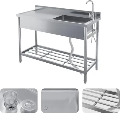 Produktbild von Waschbecken freistehend Edelstahl 1 Becken 1 Abtropfe 119x51x94 cm
