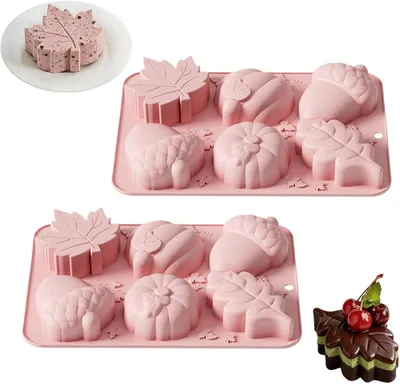 Immagine prodotto di Stampi in silicone 3D a forma di zucca, foglia d'acero e ghianda, confezione da 2 | Set di stampi a tema autunnale in due pezzi, ideali per Halloween e il Ringraziamento