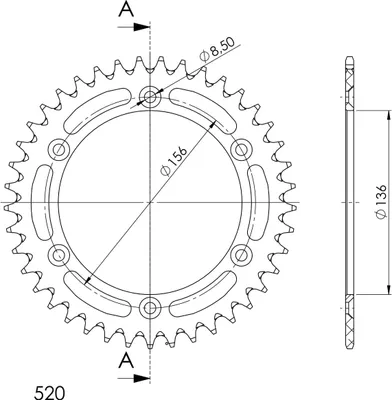 Produktbild von Supersprox Alu-Kettenrad 520 - 41Z (schwarz) RAL-1512:41-BLK|ID 136,0 LK 156,0 6-Loch