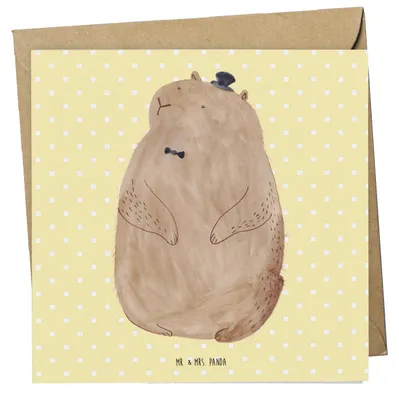 Produktbild von Mr. & Mrs. Panda Glückwunschkarte Murmeltier - Gelb Pastell - Geschenk, Klappkarte, Respekt, Freundlichkeit, faltkarte, Grußkarte, Fröhlichkeit, doppelkarte, anlasskarte