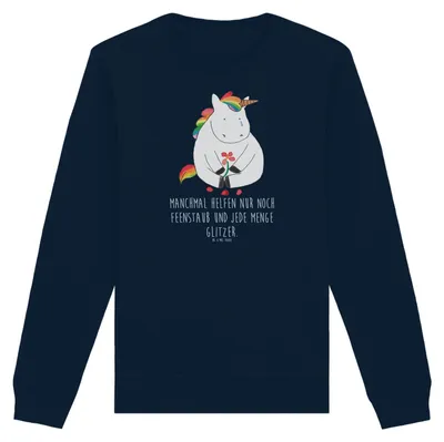 Produktbild von Mr. & Mrs. Panda Baumwoll Pullover Einhorn Traurig Größe S - French Navy - Geschenk, Sweater, Trauer, Einhörner, Pulli, Freunde, Rundhals, Unicorn, Sweatshirt, Liebe, Bio