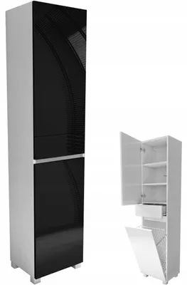 Produktbild von Badezimmerschrank mit Wäschekorb 40cm in Schwarz Hochglanz
