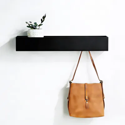 Wandhaken aus Eisen, 5 Haken, mit Ablage, schwarz, 43,5 cm