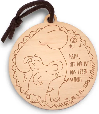 Produktbild von Mr. & Mrs. Panda Schlüsselanhänger Elefant Mama - Geschenk, Muttertag, paar, Partner, Holz, Holzanhänger