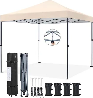 Produktbild von Famanu Pop-up Pavillon 3x3m - UV-Schutz, höhenverstellbar, wasserdicht, beige
