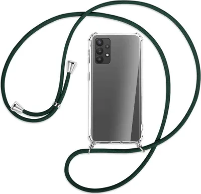 Produktbild von Handykette Backcover-Schutzhülle mit Band (Metall silberfarben) für Samsung Galaxy A32 4G (A325) - dunkelgrün