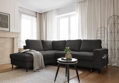 Produktbild von MIUFORM Lofty Lilly Ecksofa mit Bettfunktion L-FORM LINKS– 237 x 197 cm - Grau - Sofa Schlafsofa Couch