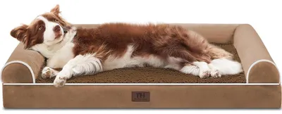 Immagine prodotto di Cuccia ortopedica per cani, colore marrone, dimensioni: lunghezza 106 cm, larghezza 76 cm, altezza 19 cm