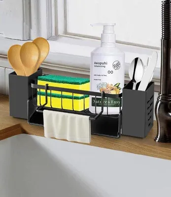 Produktbild von Famanu Spülenorganizer mit Abtropfschale und Schwammhalter - Silber