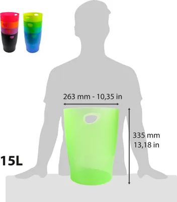Produktbild von Exacompta 8x Papierkorb Ecobin, 15 Liter, Linicolor - Farben sortiert - 45399D