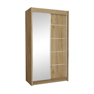 Produktbild von Schwebetürenschrank MARIKA 120 cm – Kleiderschrank mit Spiegel & Schiebetüren (Eiche Artisan)