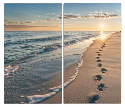 Produktbild von Spritzschutz Herdabdeckplatte Schneidebrett aus Glas Strandspuren 2-Teilig (60x52cm)