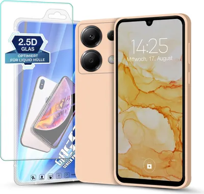 Produktbild von Hülle für Xiaomi Redmi Note 13 Pro 5G mit 9H Displayglas Displayschutz Plus Case Cover Bumper Silikon Softgrip Schutzhülle Farbe: Rosa
