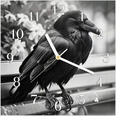 Produktbild von Wanduhr aus Glas mit Motiv Rabe auf Bank- 30 x 30 cm - inkl. Aufhängesystem
