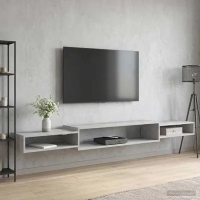 Image de vidaXL Meuble TV mural avec support mural, gris béton