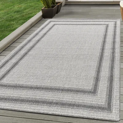 Produktbild von In & Outdoor Teppich Bordüre Design Wetterfest für Terrasse Balkon Küche, Farbe:Creme, Grösse:80x250 cm
