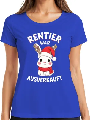 Produktbild von Rentier war t Weihnachten Häschen niedlich lustig Damen T-Shirt, Blau, XL