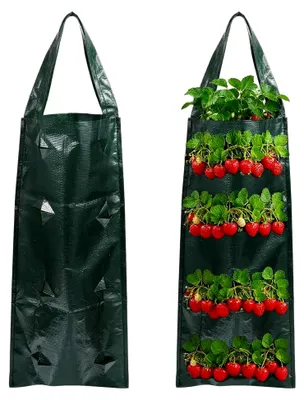 Produktbild von 2 Stück hängende Erdbeer-Pflanzsäcke, vertikale Pflanztaschen für Erdbeeren, Tomaten, Kräuter und Gemüse (Grün)