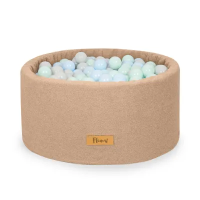 Obrázok produktu pre Flumi detský bazén s loptičkami - detský bazén s loptičkami 90x40cm s 200 loptičkami 7cm vyrobený v EÚ - tmavo béžový + modré loptičky