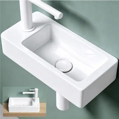Produktbild von Mai & Mai Waschbecken Gäste-WC 36x18x9,5cm Hängewaschbecken aus Keramik in weiß mit Nano-Beschichtung Brüssel3053R
