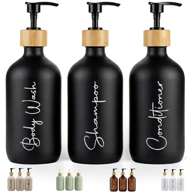 Immagine prodotto di Set di 3 dispenser per sapone da bagno - Nero opaco 500 ml