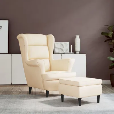 Produktbild von vidaXL Židle Wing Chair s taburetem Cream Velvet