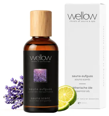 Produktbild von wellow® Sauna-Aufguss Lavendel-Bergamotte 100 ml – Saunaaufguss-Konzentrat mit ätherischen Ölen für Sauna & Dampfbad – Germany