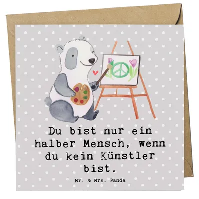 Produktbild von Mr. & Mrs. Panda Klappkarte Künstler Herz - Grau Pastell - Geschenk, faltkarte, Spruch, doppelkarte, Grußkarte, Glückwunschkarte, Kunstschule, Maler, Witzig, anlasskarte