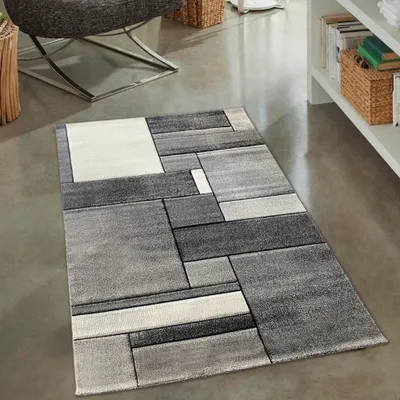 Immagine prodotto di Tappeto moderno di design astratto con rettangoli in grigio Dimensioni - 80 x 150 cm