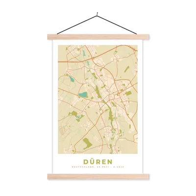 Produktbild von MuchoWow® Textilposter Karte - Düren - Karte - Vintage - Stadtplan 40x60 cm mit holzfarbenen Rahmen - Poster