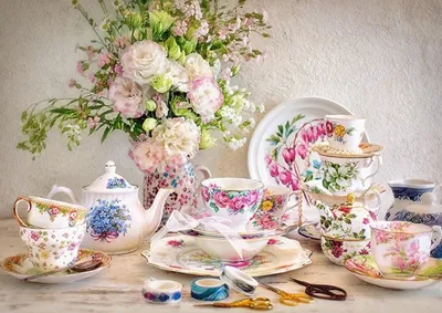 Produktbild von Castorland Still Life with Porcelain and Flowers, Puzzle 500 Teile