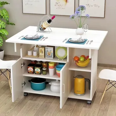 Eettafel mit Regalen, platzsparend, MDF, modern, 80x70x75 cm