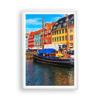 Produktbild von Gerahmtes Poster - Weißer Rahmen - Kopenhagen Nahavn Schiffe - 70x100 cm - Wand Bild - Wanddeko - Wandbilder - Wandposter - Bilderrahmen - Bilder - Kunstdruck - Wandbild - P2WPA70x100-4205