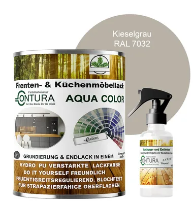 Produktbild von 2 Liter + Anlauger - Contura Küchenmöbellack RAL Möbellack SEIDENMATT SET Möbelfarbe Holzlack Buntlack Küchenlack - RAL 7032 Kieselgrau
