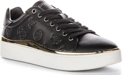 Produktbild von Guess Bonny 4G Pfingstrosen Logo PolyurethanFlache LC Damen Kunstleder Trainer In Schwarz – 3 UK - 36 EU - 5.5 US / Black