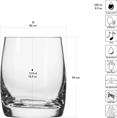 Produktbild von KROSNO Blended Whiskygläser 6er-Set 250 ml – handgemachte Glas-Gläser für Whisky & Spirituosen, elegantes Design für Tisch, Küche & stilvolles Servieren