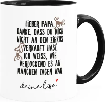 Produktbild von Kaffee-Tasse Geschenk für Papa Tochter Sohn personalisiert Namen Danke dass du mich nichtt verkauft hast Moonworks® weiß-innen-schwarz Keramik-Tasse