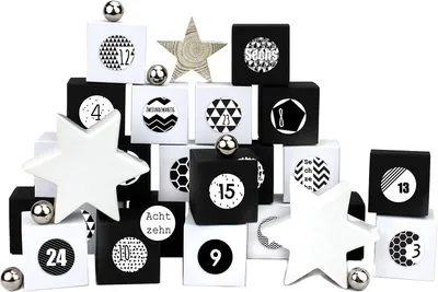 Image de Calendrier de l'Avent 2025 à remplir - 24 boîtes cadeaux en noir et blanc avec des autocollants numérotés - Boîtes à personnaliser et à décorer