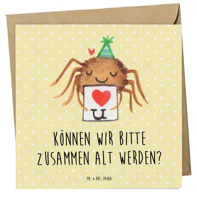 Produktbild von Mr. & Mrs. Panda doppelkarte Spinne Agathe Brief - Gelb Pastell - Geschenk, Heiratsantrag, anlasskarte, Liebesbeweis, Treuetest, Verliebt, Grußkarte, faltkarte