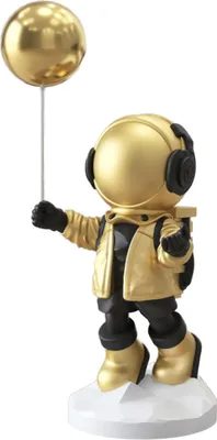 Produktbild von Büttner Astronaut Raumfahrer Spaceman mit Ball Statue für Wohnzimmer aus Polyresin Weltraumfigur Dekofigur Groß Science Fiction - Gold - 42 cm