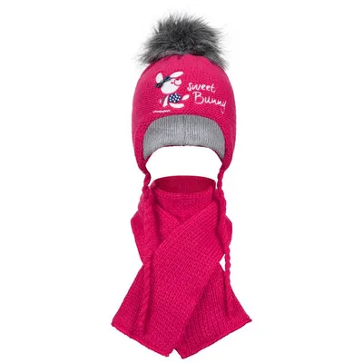Produktbild von Strickmütze Baby Mädchen Winterset Bommelmütze+Schal, Rot