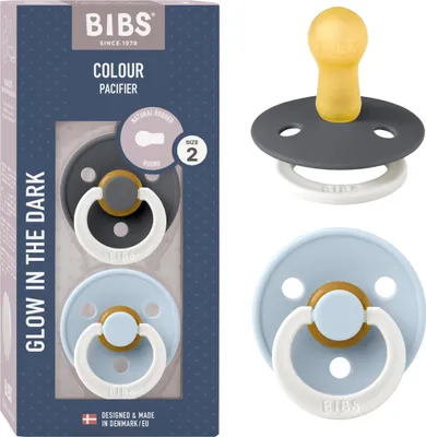 Image de BIBS Colour Sucettes en caoutchouc naturel 2 pièces taille 2 Fer Nuit / Bébé Bleu Nuit