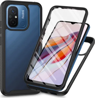 Image de Etui pour Xiaomi Redmi 12C, bumper avec protecteur d'écran 360° intégré étui de protection complet noir