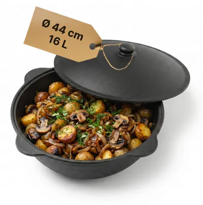 Produktbild von NAMANGAN Gusseisen Kasan 16L Deckel Campingtopf Kazan WOK Kessel Camping BBQ