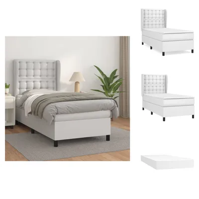 Image de vidaXL Lit Boxspring avec matelas Blanc 90x190 cm Similicuir - Lits et Sommiers