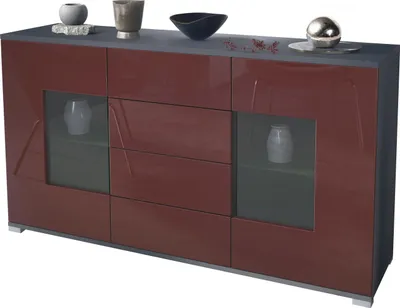 Sideboard Grömitz V1 - Kommode Mit 4 Schubladen & 2 Türen Anthrazit/Weiß